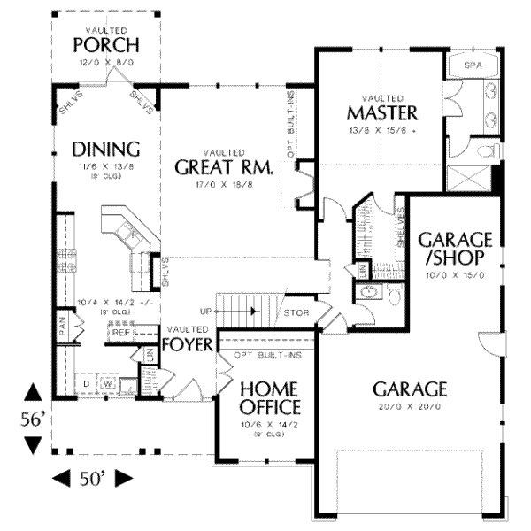 Architectural House Design - Craftsman Floor Plan - Main Floor Plan #48-163