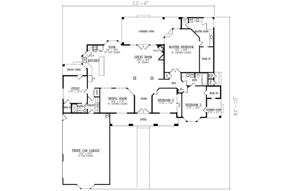 Floor Plan - Main Floor for Adobe / Southwestern House Plan #1-634 - 3 bed, 3 bath