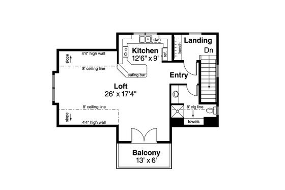 Floor Plan - Upper Floor for Craftsman House Plan #124-941 - 1 bed, 1 bath