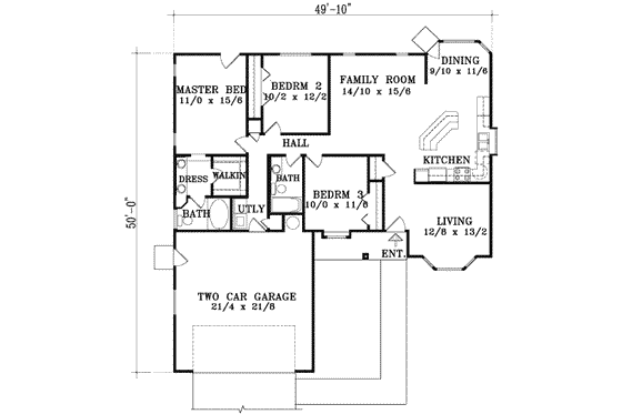 Floor Plan - Main Floor for Adobe / Southwestern House Plan #1-1261 - 3 bed, 2 bath