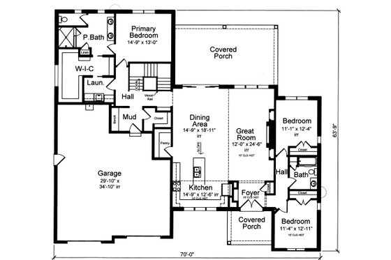 Floor Plan - Main Floor for Contemporary House Plan #46-930 - 3 bed, 2 bath