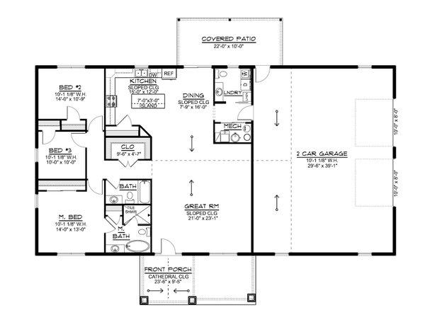 Architectural House Design - Floor Plan - Main Floor for Craftsman House Plan #1064-481 - 3 bed, 2.5 bath