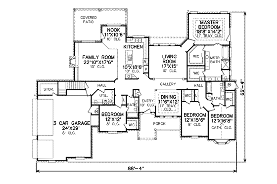 Floor Plan - Main Floor for Traditional House Plan #65-365 - 4 bed, 3 bath