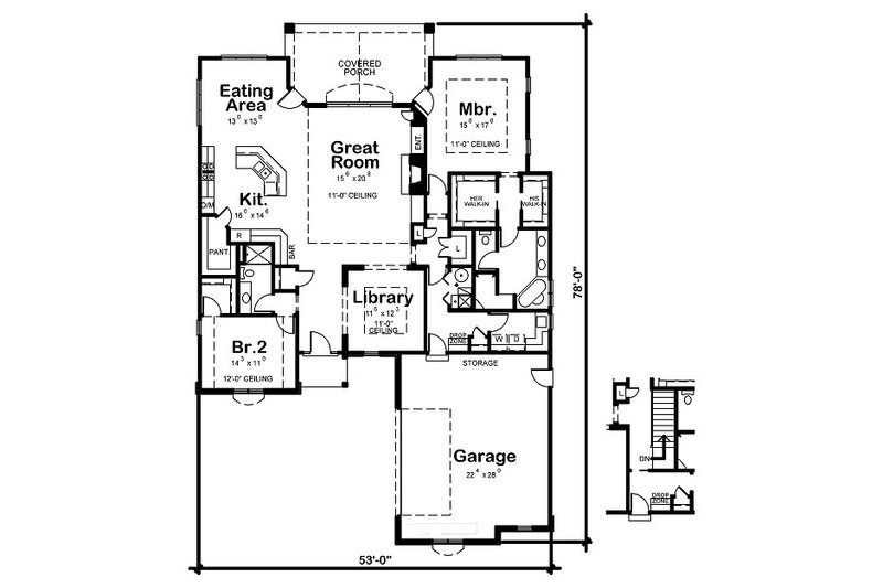 Home Plan - Floor Plan - Main Floor for European House Plan #20-2046 - 2 bed, 2 bath