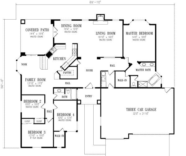 Floor Plan - Main Floor for Adobe / Southwestern House Plan #1-503 - 4 bed, 2 bath