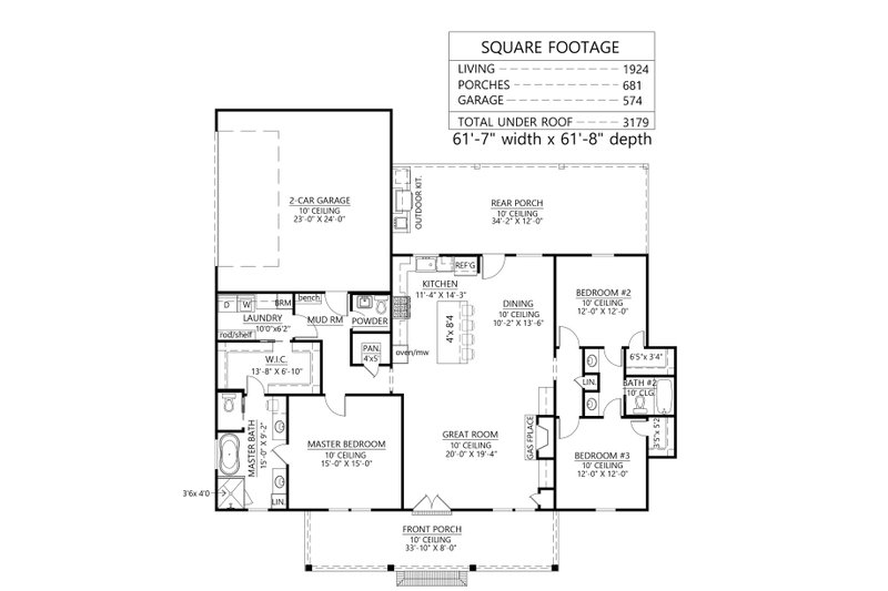 House Blueprint - Floor Plan - Main Floor for Farmhouse House Plan #1074-44 - 3 bed, 2.5 bath