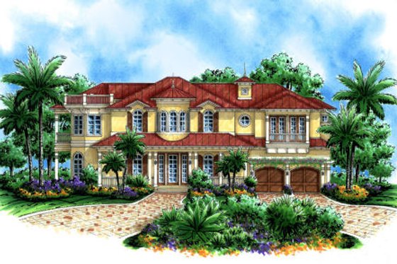Exterior - Front Elevation for Mediterranean House Plan #27-385 - 4 bed, 5 bath