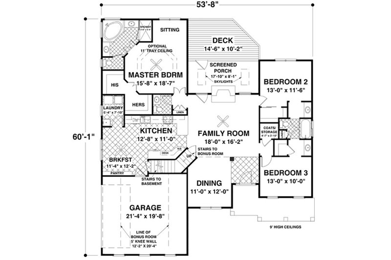 House Plan Design - Floor Plan - Main Floor for Craftsman House Plan #56-634 - 3 bed, 2 bath