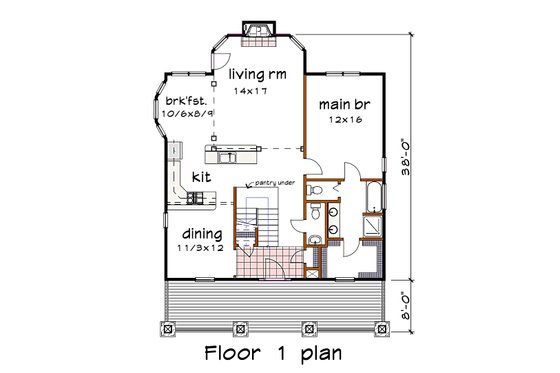 Floor Plan - Main Floor for Craftsman House Plan #79-264 - 3 bed, 2.5 bath