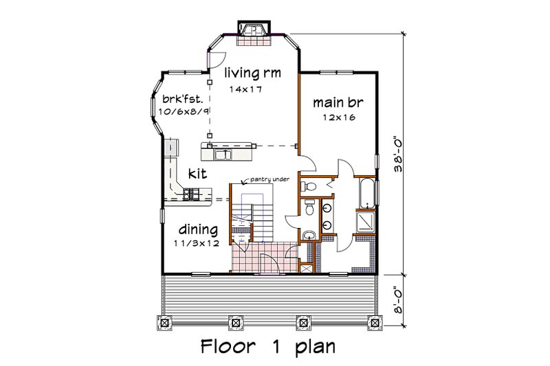 House Blueprint - Floor Plan - Main Floor for Craftsman House Plan #79-264 - 3 bed, 2.5 bath