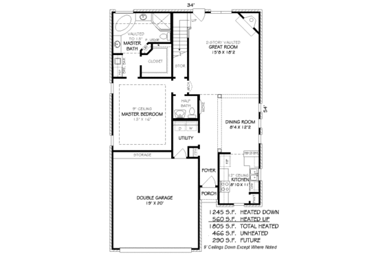 Floor Plan - Main Floor for European House Plan #424-132 - 3 bed, 2.5 bath