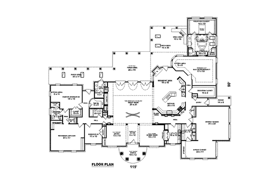 Floor Plan - Main Floor for Mediterranean House Plan #81-1390 - 3 bed, 4 bath