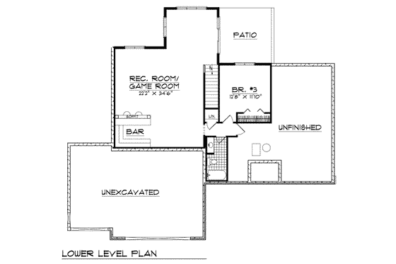 Floor Plan - Lower Floor for Ranch House Plan #70-173 - 2 bed, 2 bath