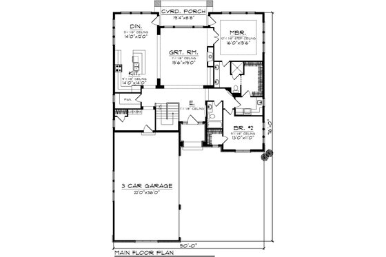 Floor Plan - Main Floor for Ranch House Plan #70-1073 - 2 bed, 2 bath