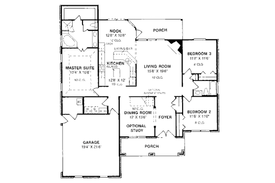 Floor Plan - Main Floor for Traditional House Plan #20-176 - 3 bed, 2 bath