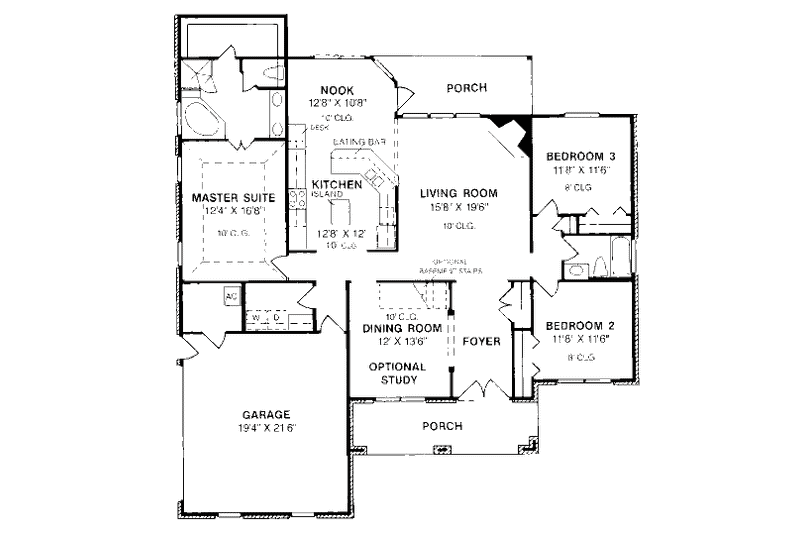 House Blueprint - Floor Plan - Main Floor for Traditional House Plan #20-176 - 3 bed, 2 bath
