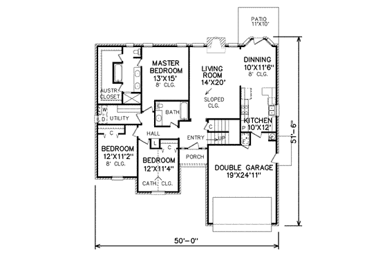 Floor Plan - Main Floor for Traditional House Plan #65-177 - 3 bed, 2 bath