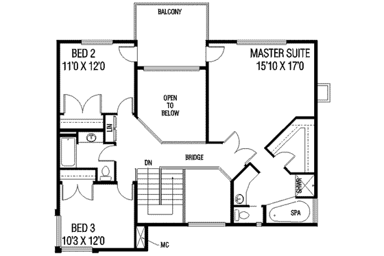 Floor Plan - Upper Floor for Mediterranean House Plan #60-119 - 3 bed, 3 bath