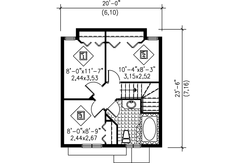 Dream House Plan - Floor Plan - Upper Floor for Traditional House Plan #25-2188 - 3 bed, 1.5 bath