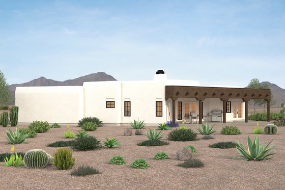Exterior - Rear Elevation for Adobe / Southwestern House Plan #72-127 - 3 bed, 2.5 bath