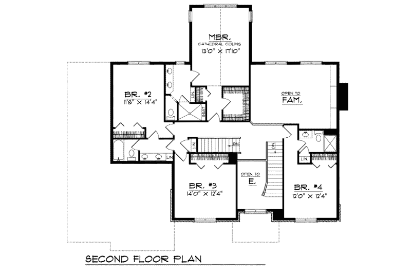 Architectural House Design - Floor Plan - Upper Floor for European House Plan #70-501 - 4 bed, 3.5 bath
