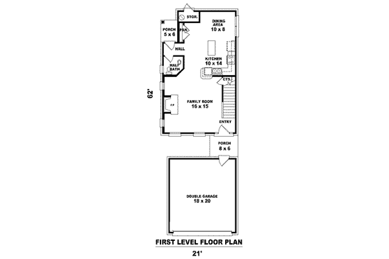 Floor Plan - Main Floor for Cottage House Plan #81-1362 - 2 bed, 2.5 bath