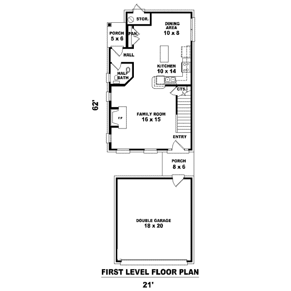 Floor Plan - Main Floor for Cottage House Plan #81-1362 - 2 bed, 2.5 bath
