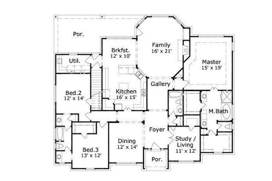 Floor Plan - Main Floor for Traditional House Plan #411-287 - 4 bed, 3 bath