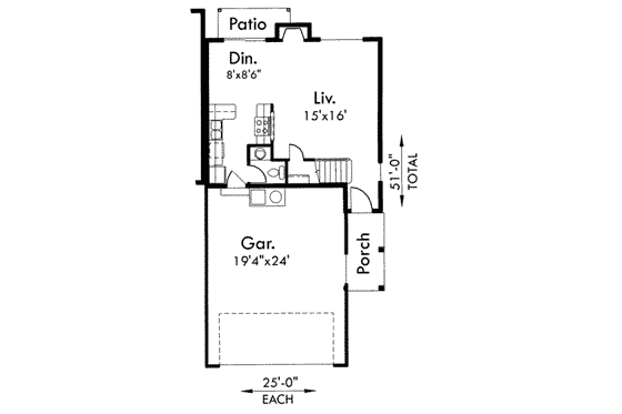Floor Plan - Main Floor for Traditional House Plan #303-384 - 3 bed, 2.5 bath