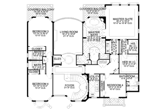 Floor Plan - Upper Floor for Mediterranean House Plan #420-178 - 5 bed, 6.5 bath
