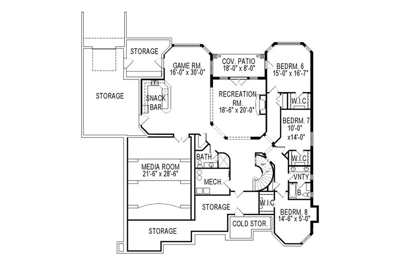 Dream House Plan - Floor Plan - Lower Floor for European House Plan #920-61 - 8 bed, 5.5 bath