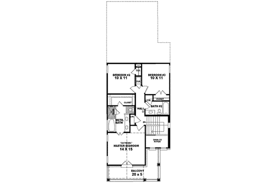 Floor Plan - Upper Floor for Southern House Plan #81-464 - 3 bed, 2.5 bath