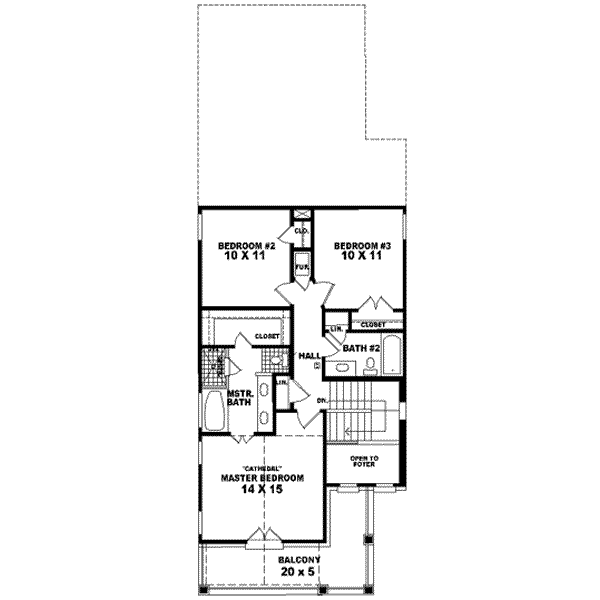 Floor Plan - Upper Floor for Southern House Plan #81-464 - 3 bed, 2.5 bath