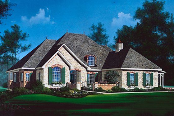 Exterior - Front Elevation 3 for European House Plan #70-489 - 4 bed, 2.5 bath