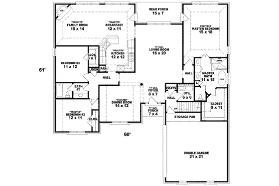 Floor Plan - Main Floor for European House Plan #81-1197 - 4 bed, 3 bath