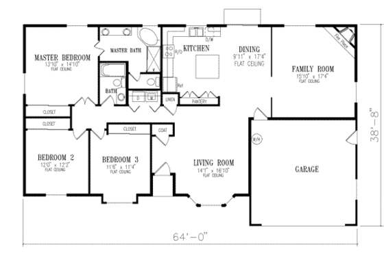 Floor Plan - Main Floor for Adobe / Southwestern House Plan #1-381 - 3 bed, 2 bath