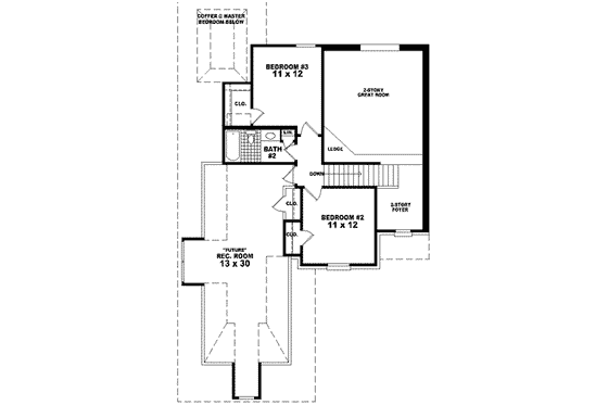 Floor Plan - Upper Floor for European House Plan #81-480 - 3 bed, 2.5 bath