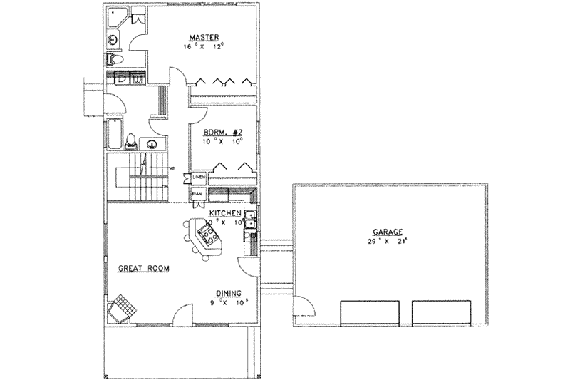 Dream House Plan - Floor Plan - Main Floor for Country House Plan #117-450 - 2 bed, 2 bath