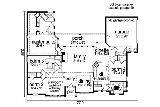 Floor Plan - Main Floor for European House Plan #84-257 - 4 bed, 3 bath