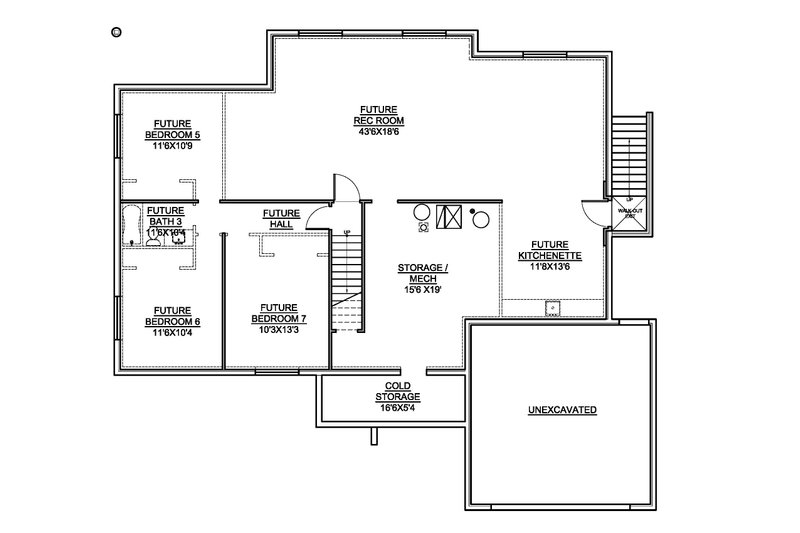 House Blueprint - Floor Plan - Lower Floor for Country House Plan #1073-23 - 3 bed, 2.5 bath