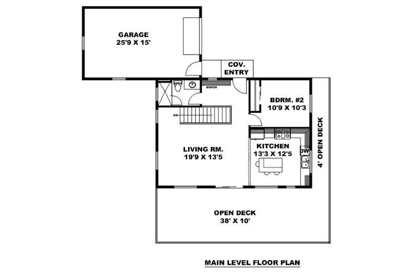 Architectural House Design - Floor Plan - Main Floor for Contemporary House Plan #117-1043 - 3 bed, 2 bath