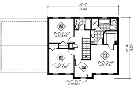 Floor Plan - Upper Floor for Colonial House Plan #25-4166 - 3 bed, 2 bath