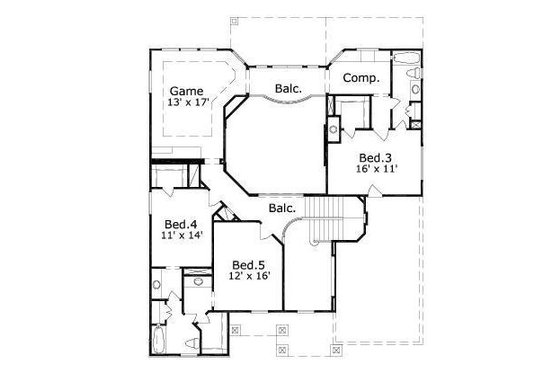Floor Plan - Upper Floor for European House Plan #411-697 - 5 bed, 4 bath