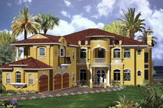 Exterior - Front Elevation for Mediterranean House Plan #420-193 - 6 bed, 7.5 bath