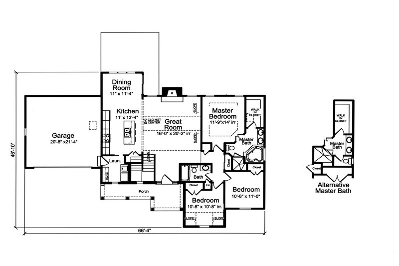 Home Plan - Floor Plan - Main Floor for Ranch House Plan #46-895 - 3 bed, 2 bath