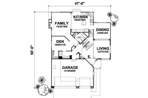Floor Plan - Main Floor for Traditional House Plan #50-247 - 4 bed, 3 bath