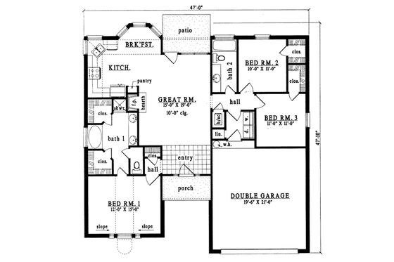 Floor Plan - Main Floor for European House Plan #42-189 - 3 bed, 2 bath