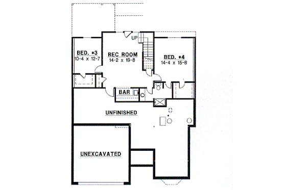 Floor Plan - Lower Floor for European House Plan #67-346 - 4 bed, 3 bath