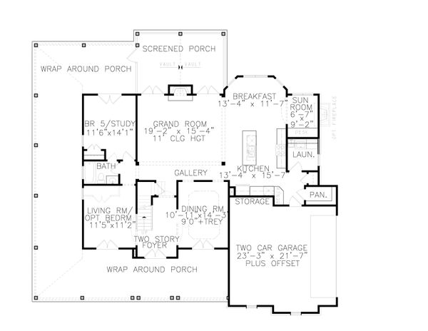 Farmhouse Floor Plan - Main Floor Plan #54-379