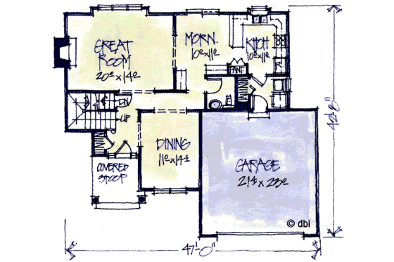 Floor Plan - Main Floor for Country House Plan #20-2042 - 4 bed, 2.5 bath